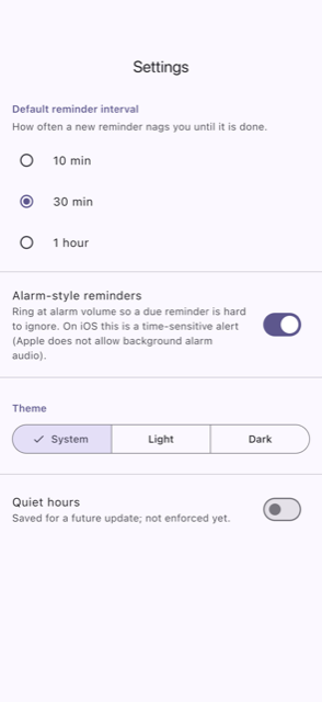 Turn on alarm-style alerts and pick light or dark.